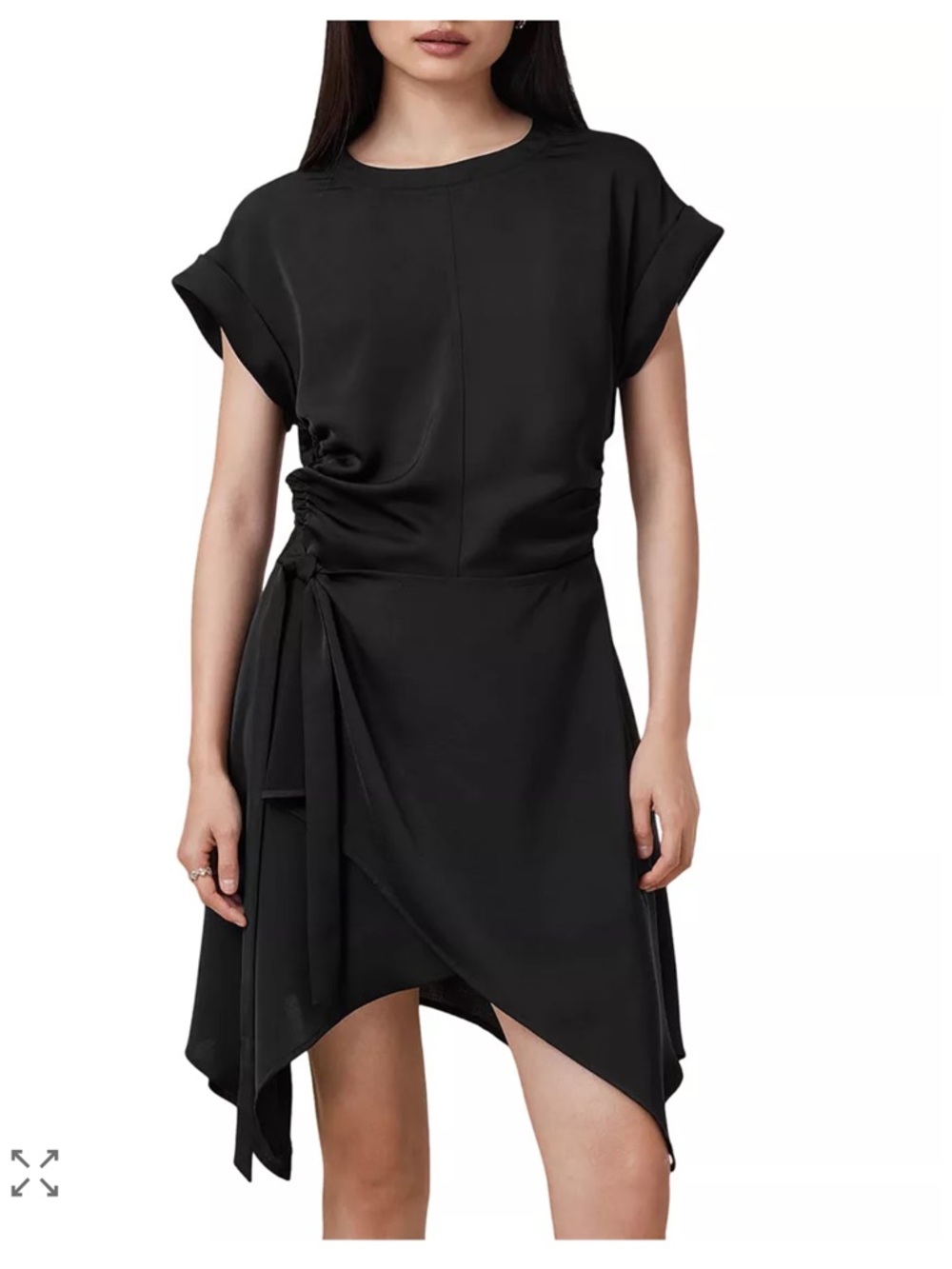 Women's Black Side-Draw Tie Mini Dress